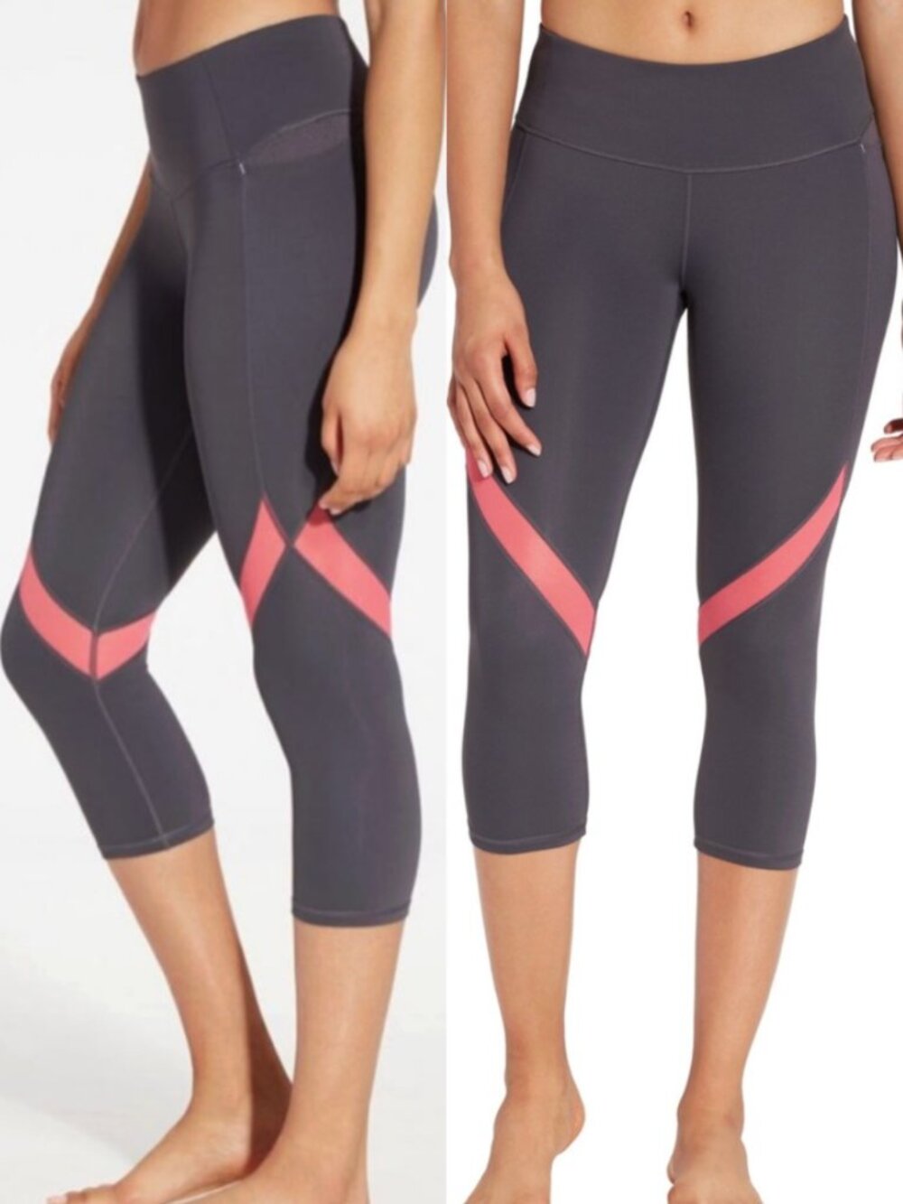CALIA CARRIE UNDERWOOD Energize Mid Rise Cropped Gray Leggings Pink Mesh Capris